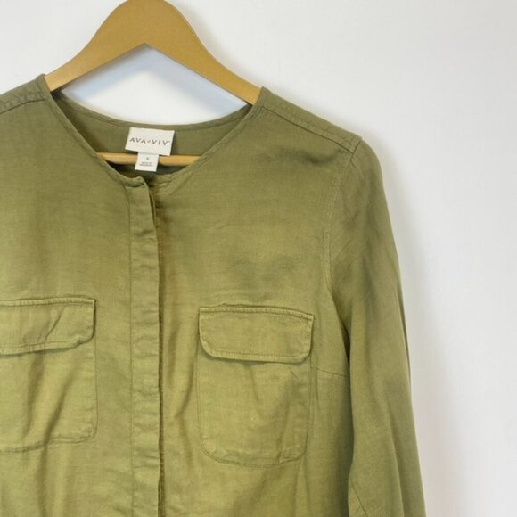 Ava and Viv Green Button Down Military Top - Picture 4 of 9